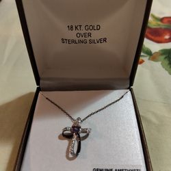 Silver Chain With Amethyst Cross Pendant
