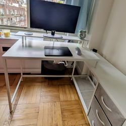 ASSEMBLED L-Shaped Desk + LED + Power Station + Monitor Stand
