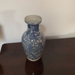 White and Bluish Flowered Vase