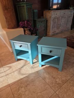 Set of teal side tables
