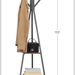 Coat Rack Freestanding, Coat Hanger Stand, Hall Tree with 2 Shelves, for Clothes, Hat, Bag, Industrial Style, Hazelnut Brown and Black