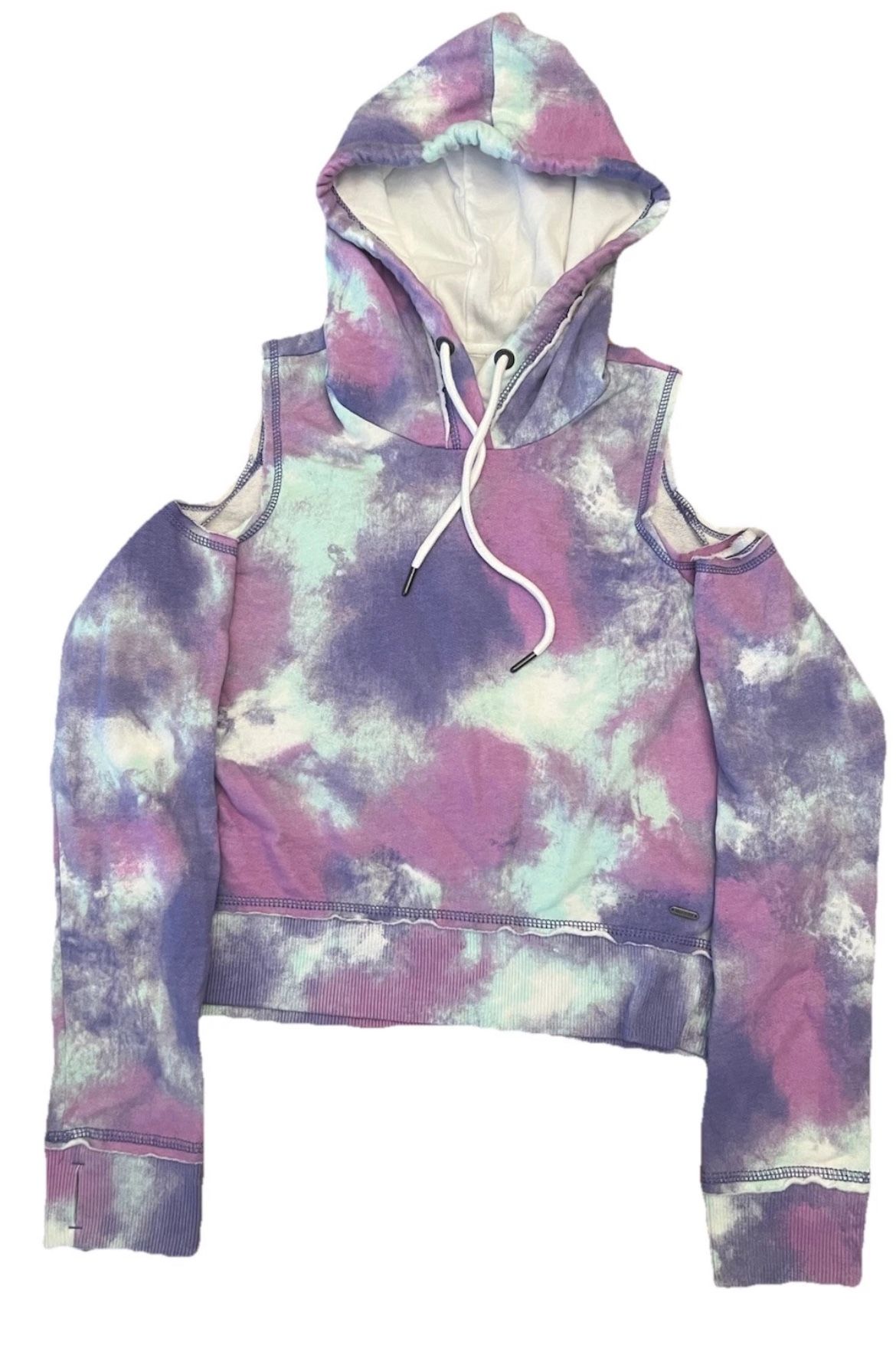 Hollister Open Shoulder Hooded Crop Sweatshirt Juniors/Womens Size Small Tie-Dye