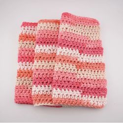 set of 3 handmade crochet cotton dish wash cloth 8.5x9 in pink purple ivory 