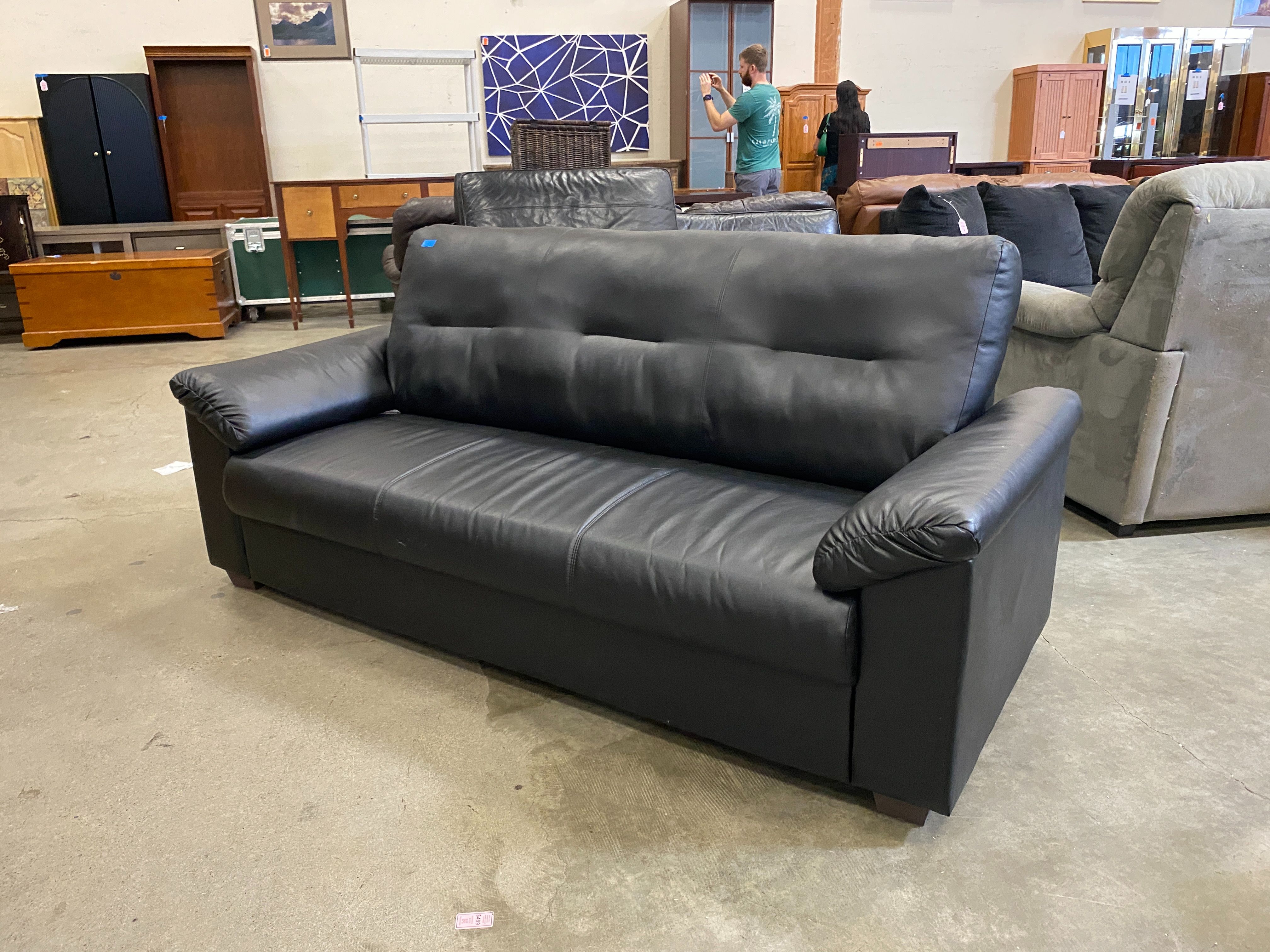 IKEA Black Faux Leather Angle Armed Sofa