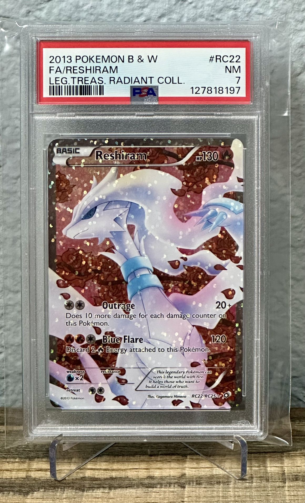 2013 Pokemon Full Art Reshiram Legendary Treasure # RC22 Radiant Collection PSA 7