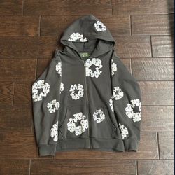 grey denim tears zip up