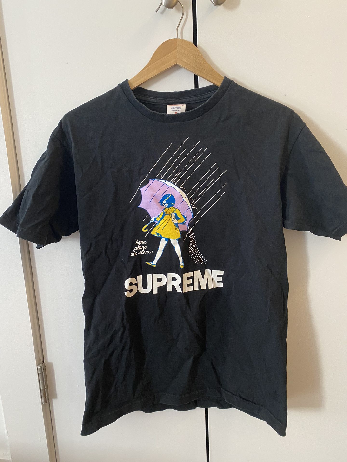 SUPREME Morton Salt Born Alone Die Alone Tee M