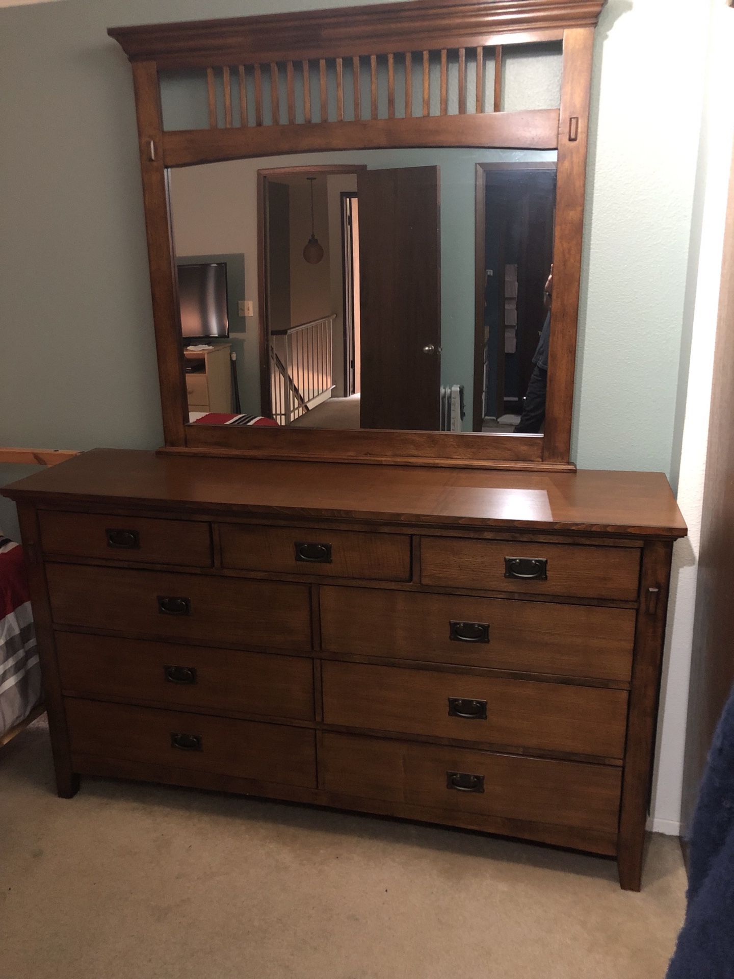Wood dresser and mirror