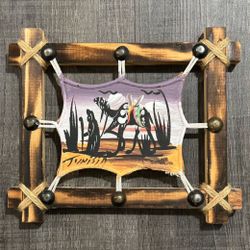 New Hand-Painted Camel Desert Leather & Wood Wall Art from Tunisia