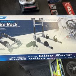 Camco Camper/RV Ladder Mount Bike Rack | Holds Up to 2 Bikes | Black & Silver (51492)
