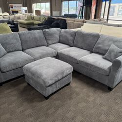 Slate Gray Comfy Sectional With Free Ottoman 
