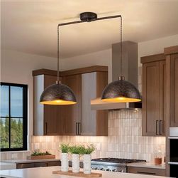 (Brand New in Box)  2 Light Copper Pendant Lights Kitchen Island, Farmhouse Dome Pendant Light Fixture with Metal Shade Adjustable Cord for Dining Roo