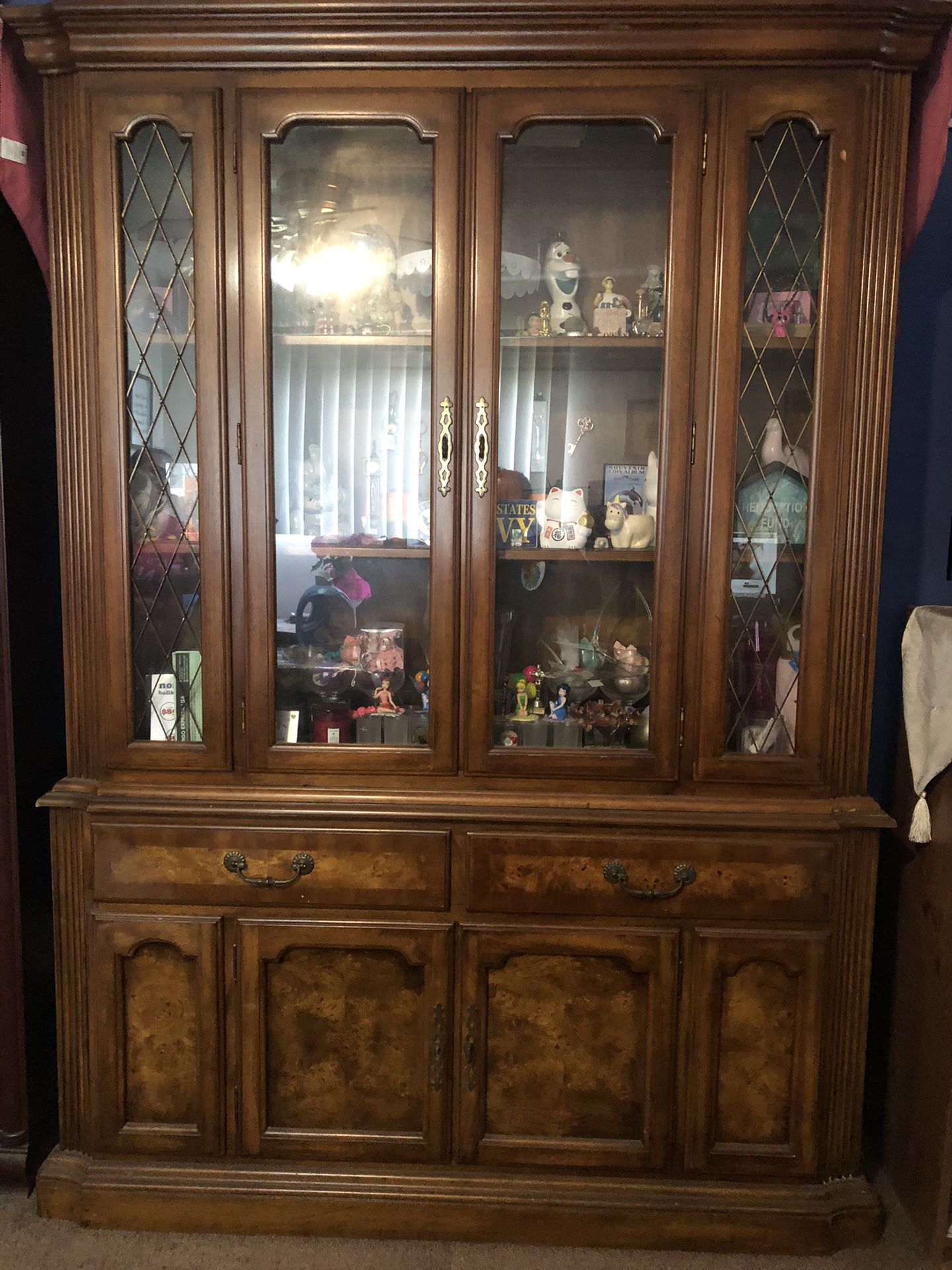 2 Pieces 2 Drawer Kitchen Cabinet With Hutch/China Cabinet
