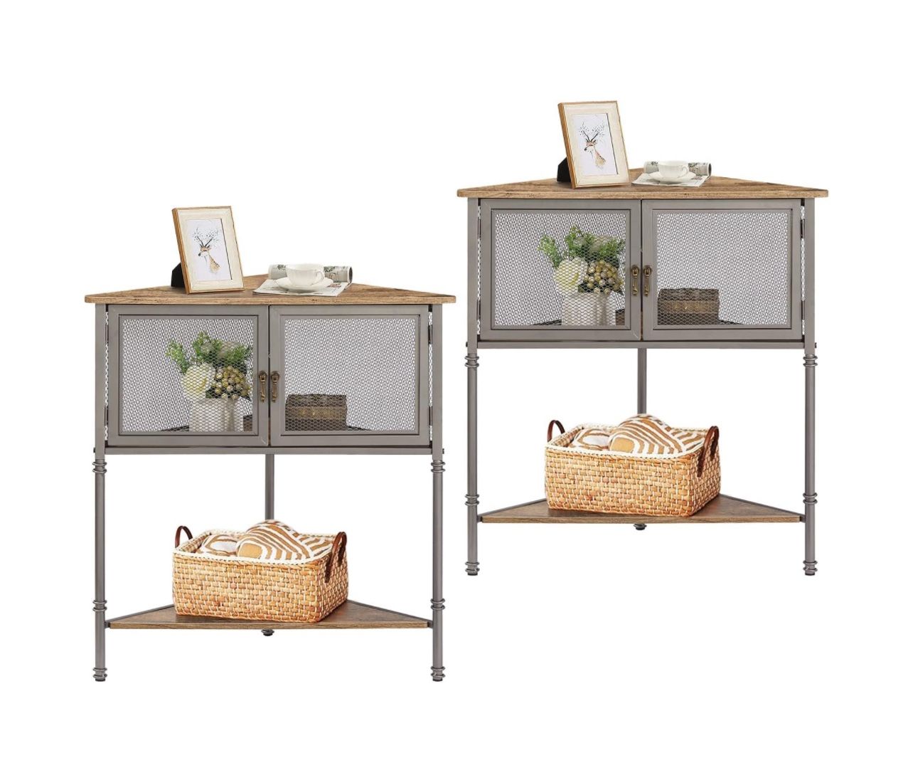 3-Tier Corner Shelf with Storage Cabinet, 29" Tall