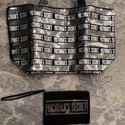 Victoria’s Secret Black And Silver Sequin Tote & Clutch