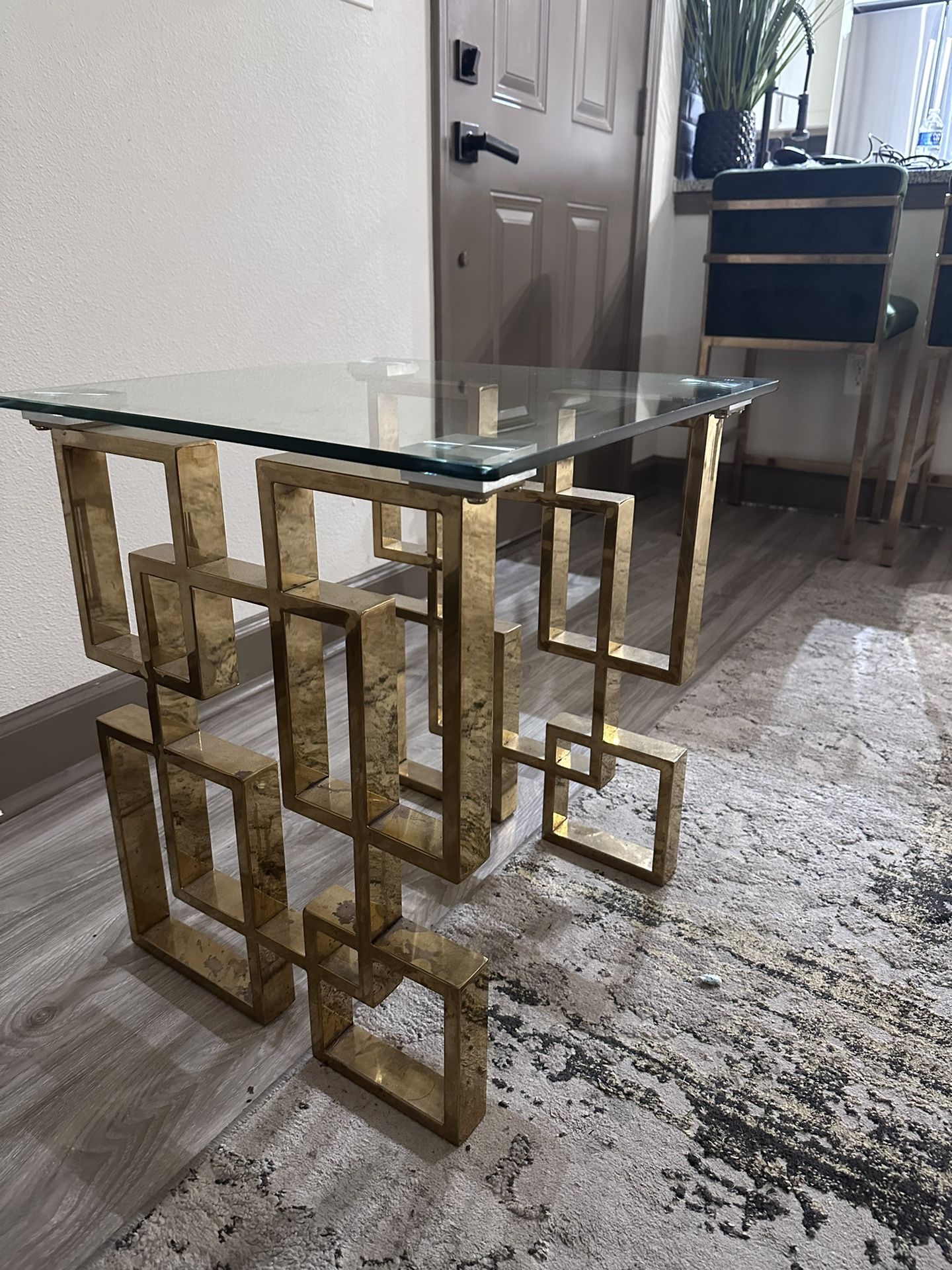 Gold And Glass End Table And Console 