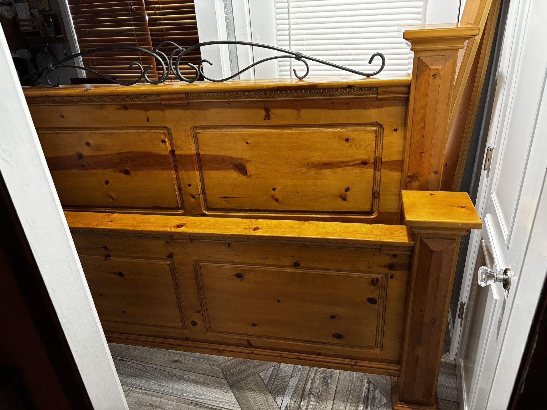 Solid Wood Weathered Pine King Bed & Armoire/TV Stand