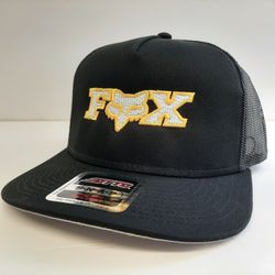 Fox Embroidered Flat Bill Trucker Mesh Snapback Cap Hat 