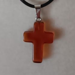AMBER Gemstone Cross Necklace+ NEW 