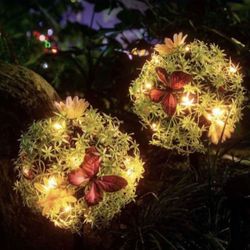 NENRENT 2 Pack Outdoor Solar Garden Flower Lights with Butterfly Lantern,Multi-Color Waterproof Decoration led lamp for Home Garden Patio Yard&Pathway