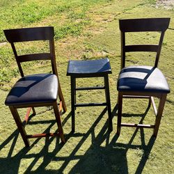 3 Bar Stools – Wood with Cushioned Seats