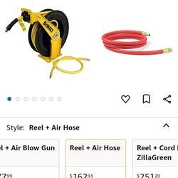 DeWalt DXCM024-0343 Double Arm Hose Reel with 3/8” x 50’ Premium Rubber Hose & TEKTON 3/8 Inch I.D. x 6 Foot Hybrid Lead-In Air Hose (300 PSI) | 46133