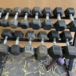 5-35lb Hex Rubber Dumbbell Set Weights 