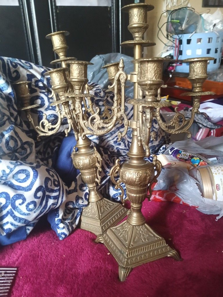 Vintage Antique Brass Candle Holders