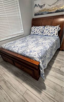 Cherry Wood Sleigh Bed Frame with Storage