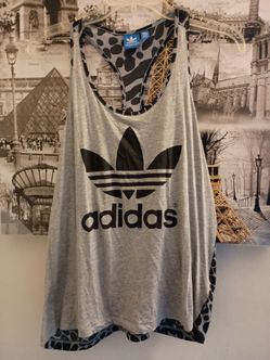 Ladies Grey and Black Racerback Adidas Tank Top.