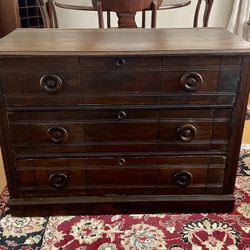 Antique 1800’s Oak or Chestnut 3 Drawer Dresser Chest With Pin Dovetailing