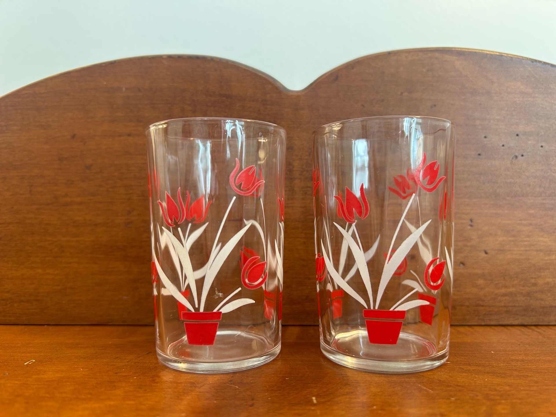 Pair of Vintage Floral Swanky Swigs Juice Glasses about 3.5” tall x 2 1/8”