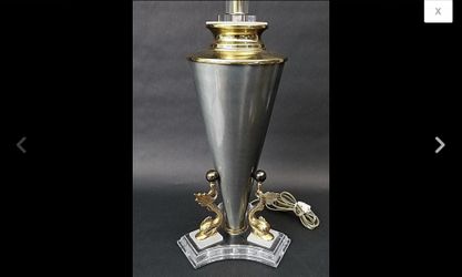 1990's Monumental Bauer Lamp Co Brass Acrylic Lucite Metal Table Lamp 33"