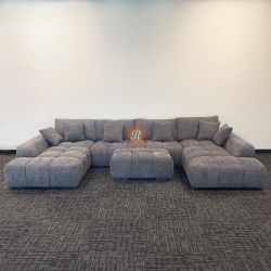 Oversized Lounge Style U-Shape Modular Double Chaise Sectional Sofa Couch with Ottoman