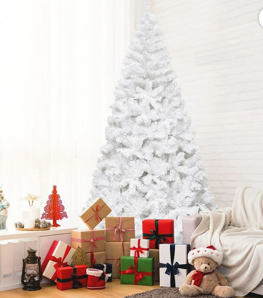 Costway 8Ft Artificial PVC Christmas Tree Stand Indoor Outdoor White