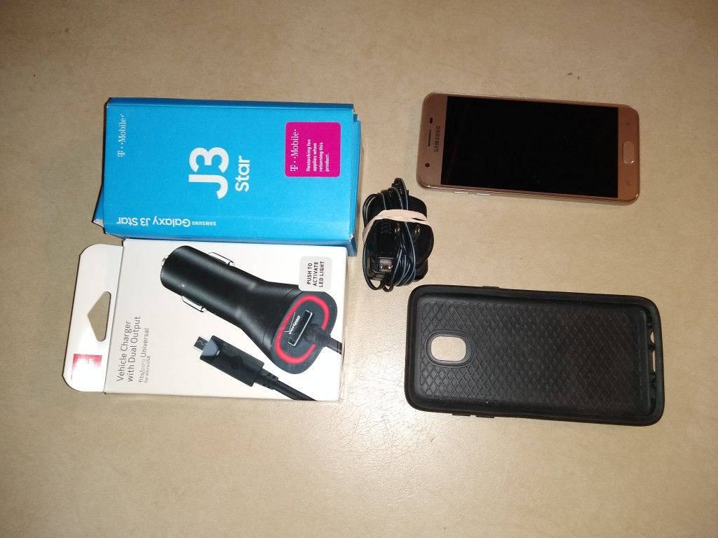Samsung Galaxy J3 Star Cell Phone With Car Charger & Phone Protector