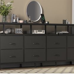 DrawXynth 70 Inch TV Stand Dresser for 80/75/70/65/55 Inch TV, Long Entertainment Center for Bedroom Living Room with 8 Fabric Drawers & Shelf, TV Med