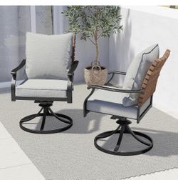 Grand patio Outdoor Dining Chair Set, Leather-Look Wicker 360-Degree Swivel Patio Chair