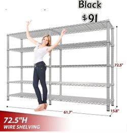 🥨72.4"HX61.7''WX15.8"D  REIBII 1500LBS Storage Shelves , Wire Shelving Unit 5 Tier Metal Shelving for Storage Rack Shelves Heavy Duty Garage Shelf Pa
