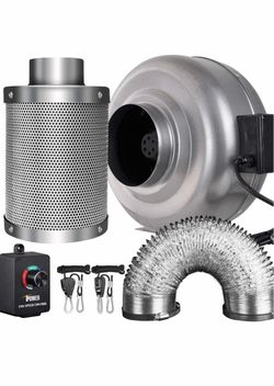 iPower 6 Inch 442 CFM Inline Fan Filter 25 Feet Ducting Combo with Variable Speed Controller & Rope Hanger for Grow Tent
