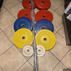 Olympic bumper weights 320lbs total with brand new 7ft 45lbs bar firm price