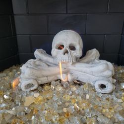 Ceramic Skull Cross Bones For Fireplace/ Fire Pit