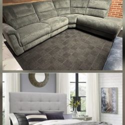 Brand new power reclining sectional and queen size bedframe 