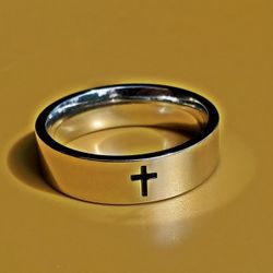 Stainless Steel Cross Ring Size 10