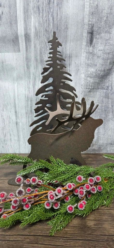 **Metal Moose w/Tree Candle Holder **