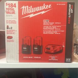 Milwaukee Two CP2.0 Batteries and Charger