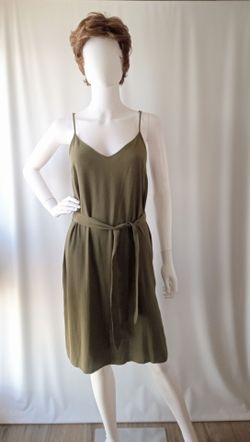 Olive Green Spaghetti Strap Midi Dress