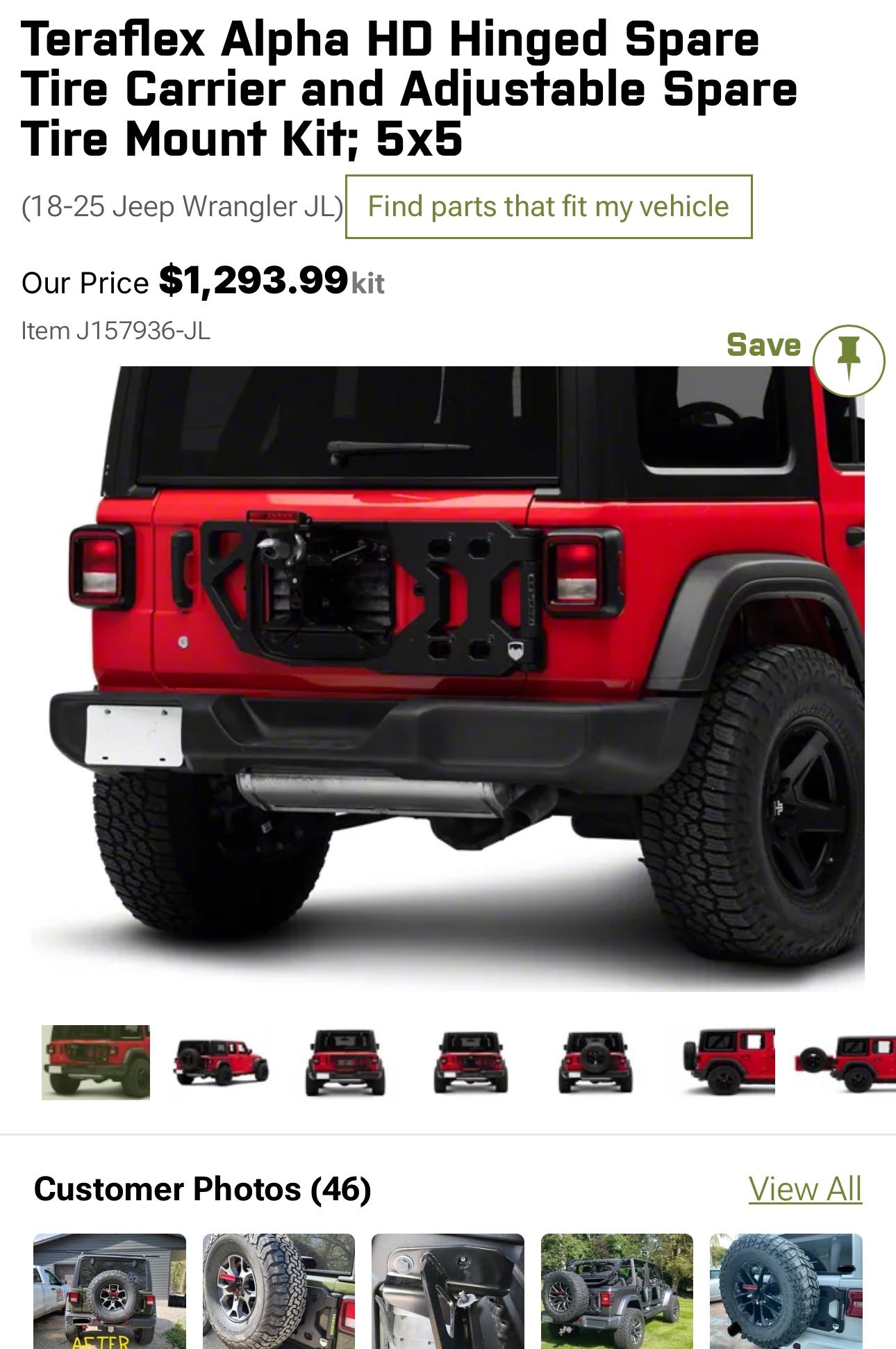 TeraFlex JL HD Aluminum Tire Carrier W/Alpha Spare Tire Mounting Kit
