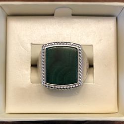 Mens EFFY Designer Sterling Silver Ring With Malachite Stone Size 10