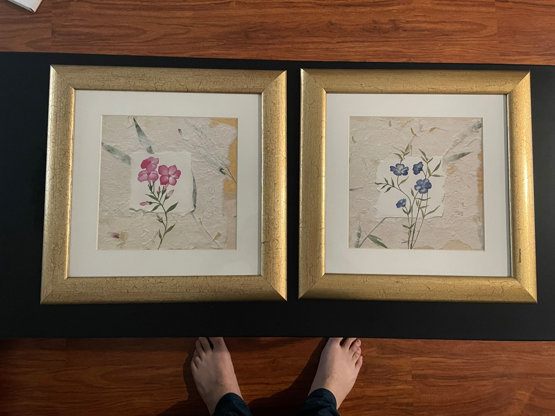 NWT Lot Of 2 Vintage Gold Framed Wild Flower Paintings 12x12 Framed Painting